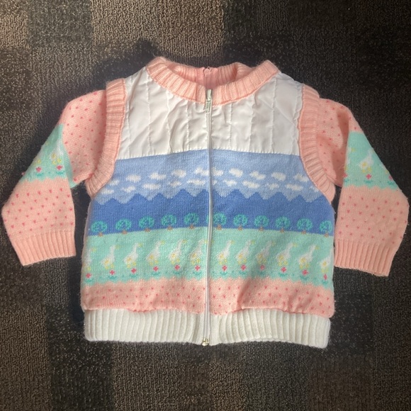 VNTG Sweater & Vest Set Girls Pink w/Ducks Clouds Hearts Size 18 month 90's Y2K - Picture 9 of 13